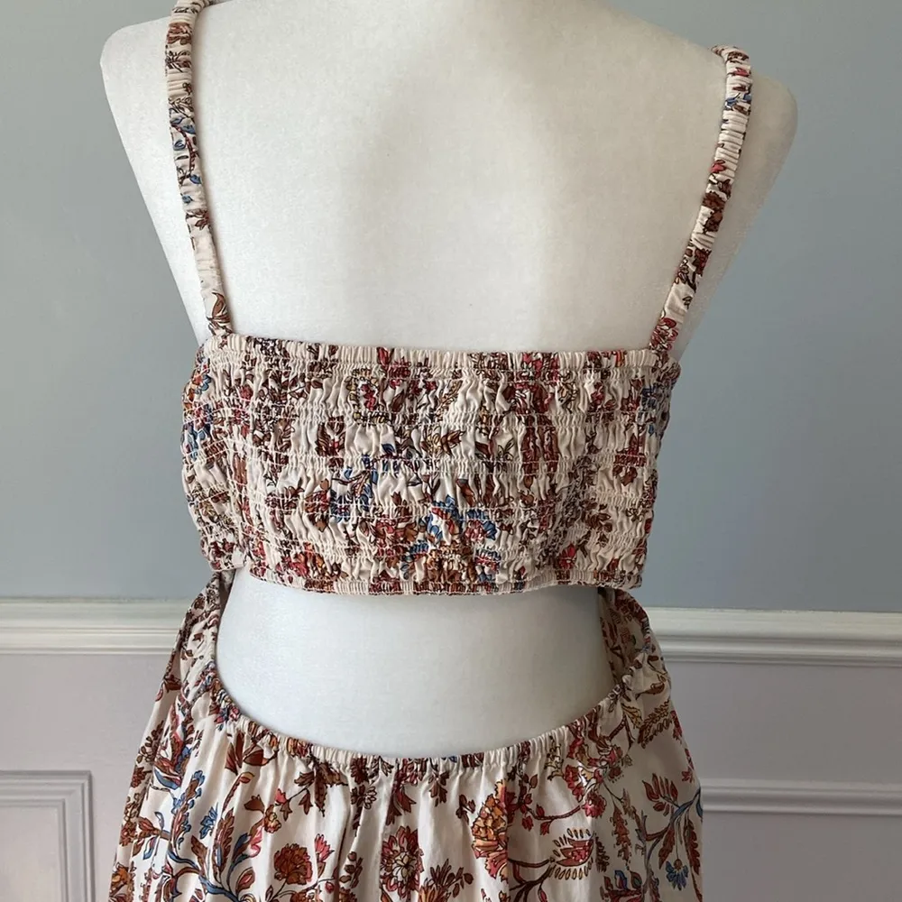 Old Navy Fit & Flare Sleeveless Poplin Smocked-Bodice Midi Dress XL Cream Floral - Image 9