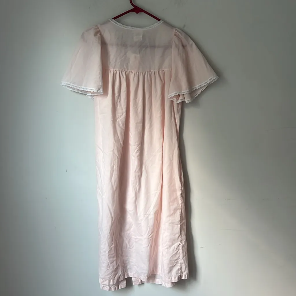 Adonna Vtg Cottagecore Blush Nightgown with Embroidered Lace Sz Med 🦋 Pink - Image 6