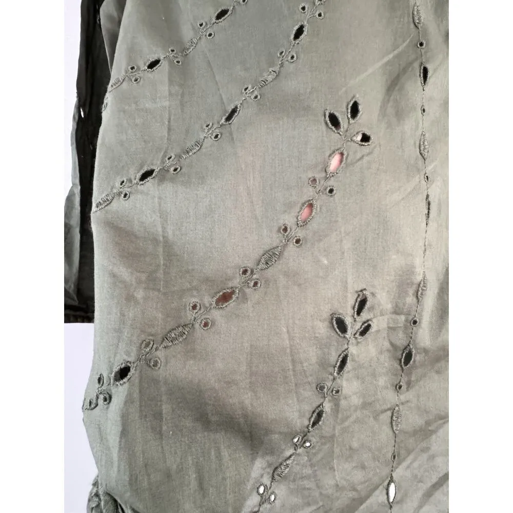 NWT Gap Sage Green Popover Cotton Eyelet Long Sleeve Top Women’s Size XS - Image 5