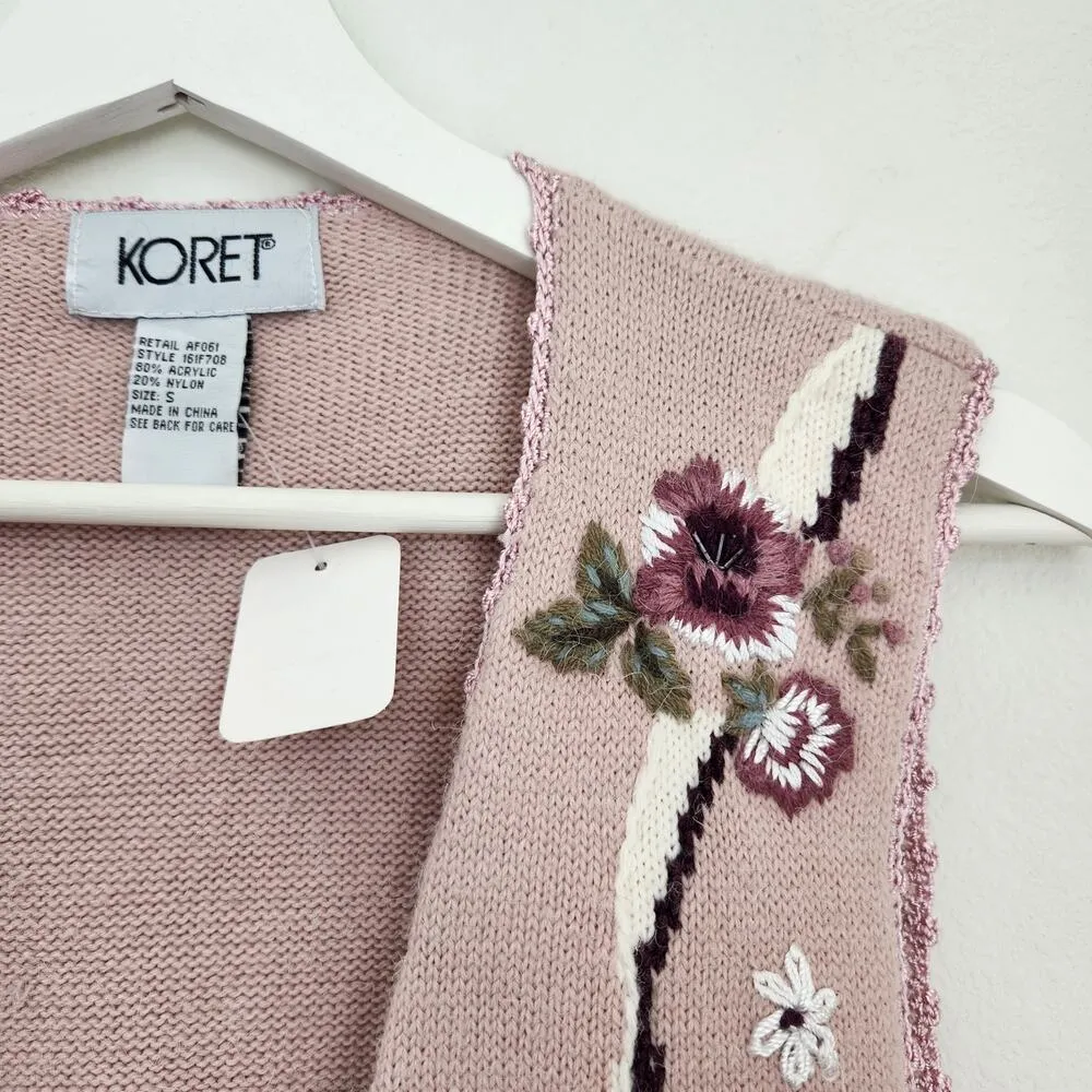 Vintage Koret Pink Floral Knit Button Up Sleeveless Sweater Vest Top M Size M - Image 4