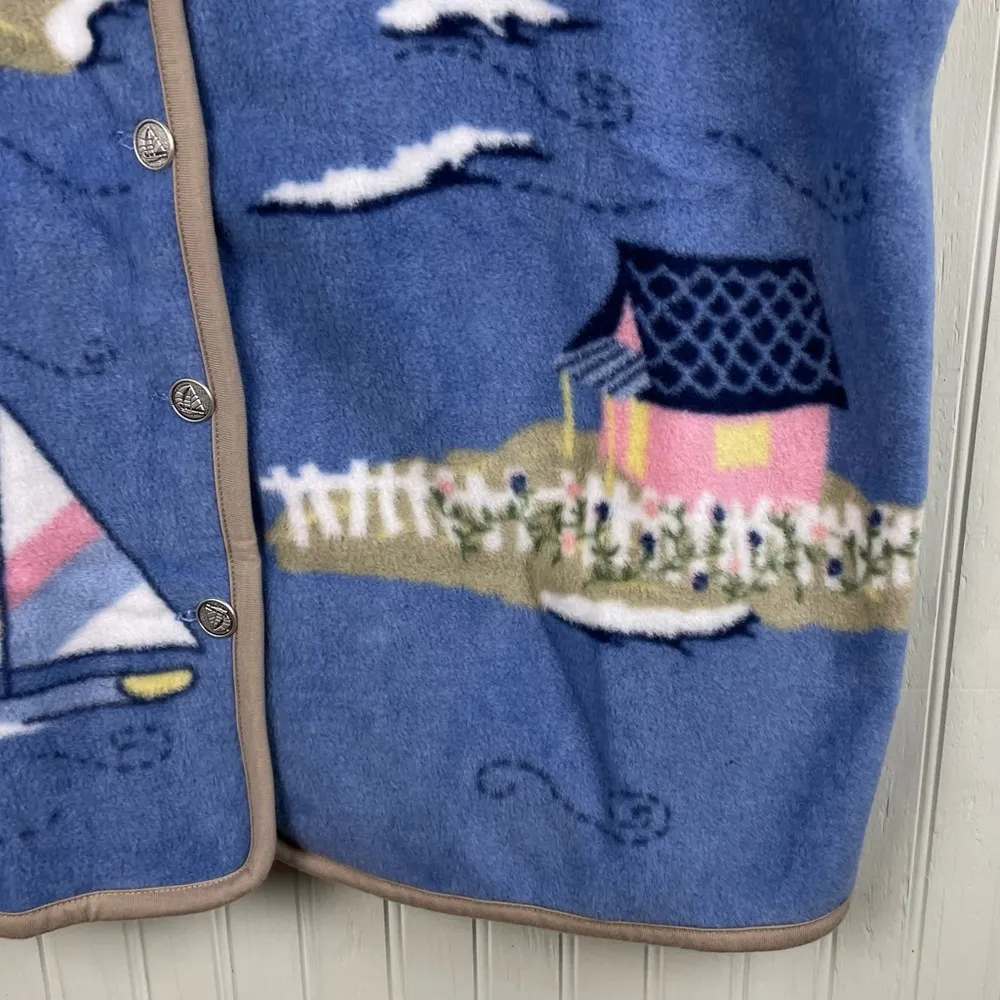 Vintage 90s Northern Reflections Fleece Sweater Vest Lighthouse Beach Size Large - Image 4