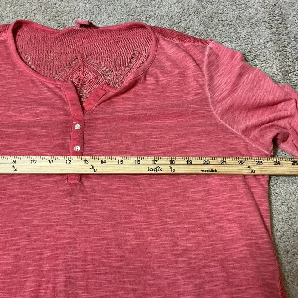 Ariat Women's Coral Pink Henley Long Sleeve Textured Knit Top XXL - Image 5