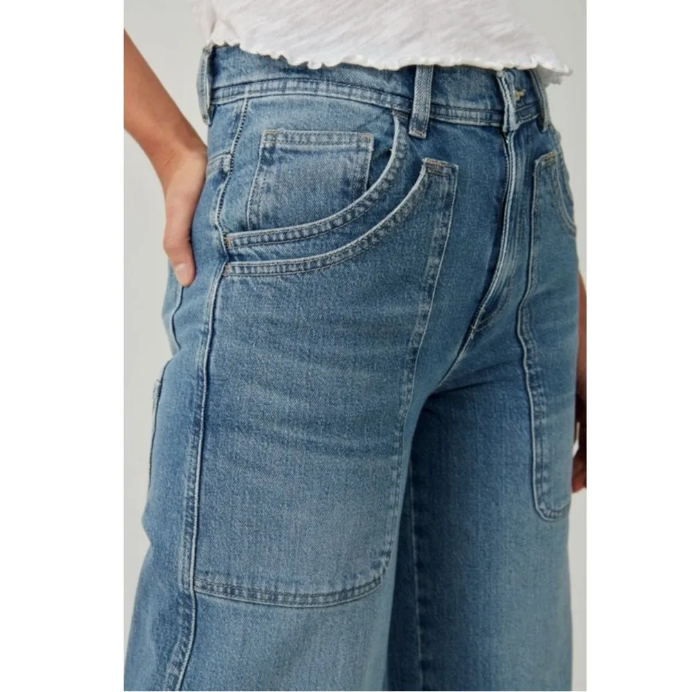 Free People Piper Mid Rise Crop Wide Leg Jeans Celeste Light Blue Size 25 NWT - Image 3