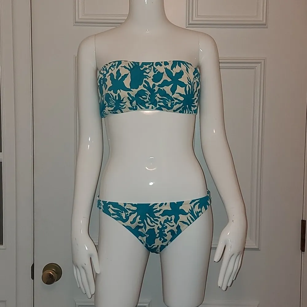J. Crew White/Blue Bikini Set SIZE M/L - Image 2