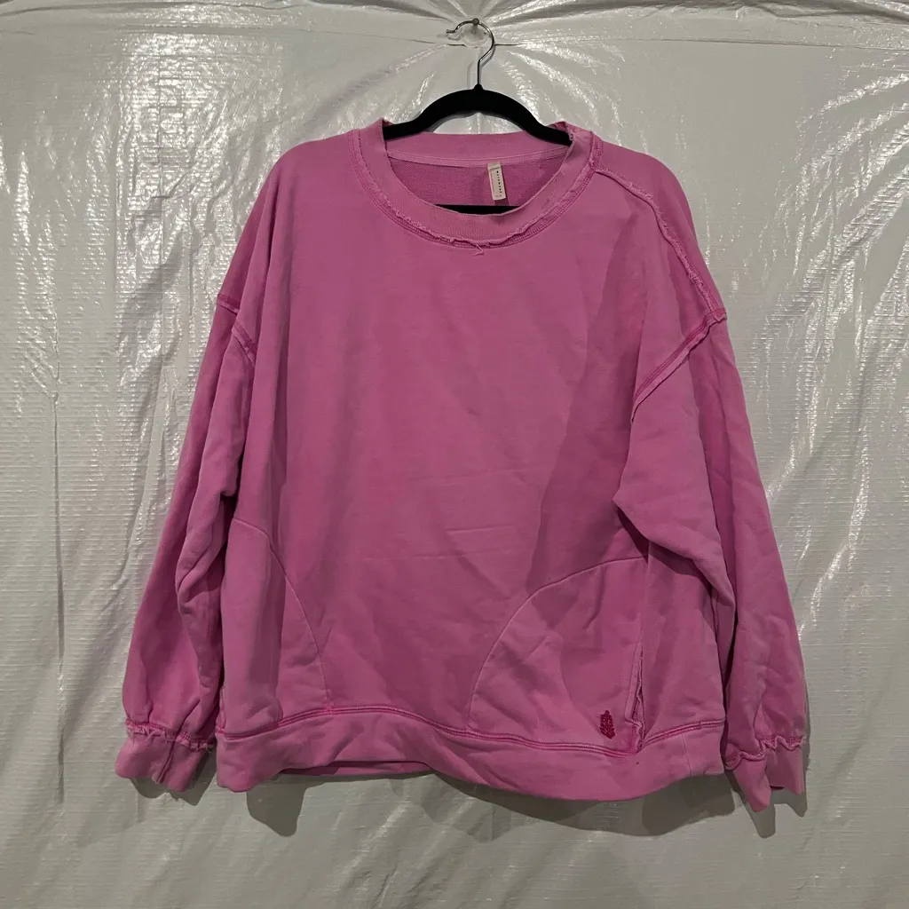 Free People Movement Pink Solid Metti Crew Neck Sweatshirt Size Medium - Image 2