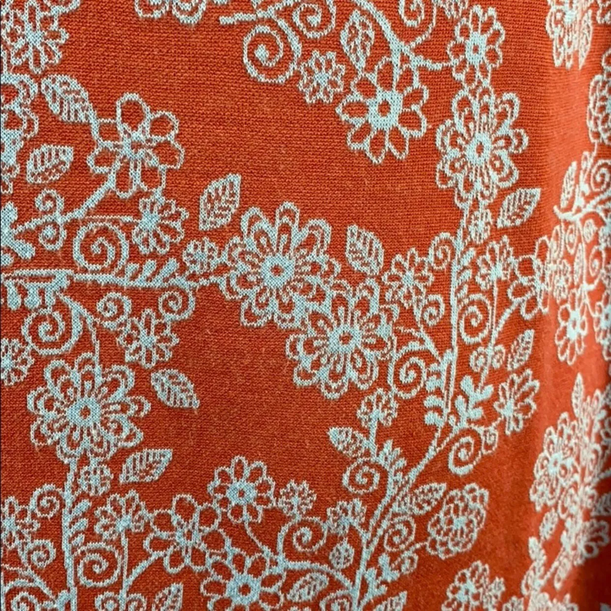 Carly Orange w/Blue Floral Print Short Sleeve Knit Dress - Image 10