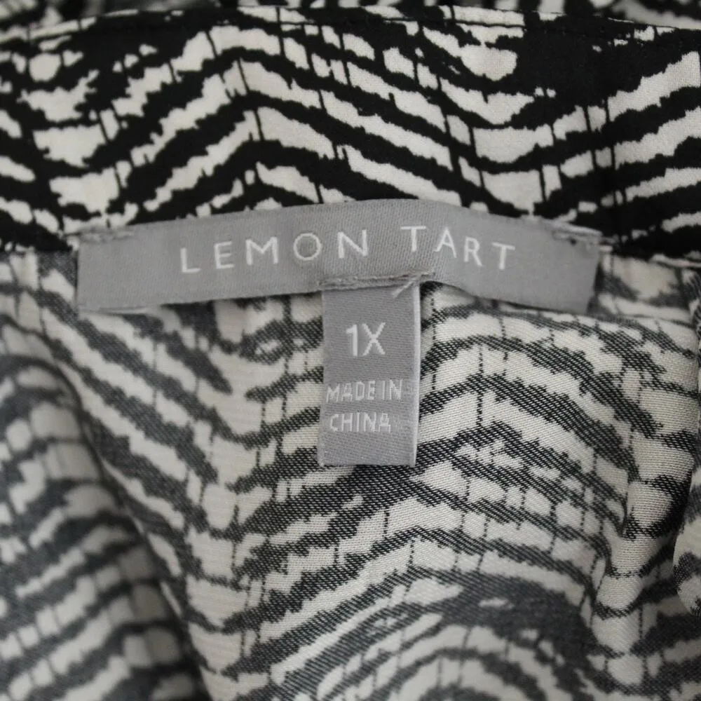 Lemon Tart Cold Shoulder Cutout Dress Grainy Waves Printed Black White Size 1X - Image 5