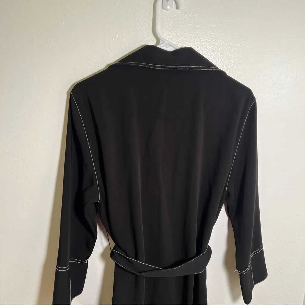 Zara Basic Contrast Stitch Mini Shirt Dress Black White L - Image 9