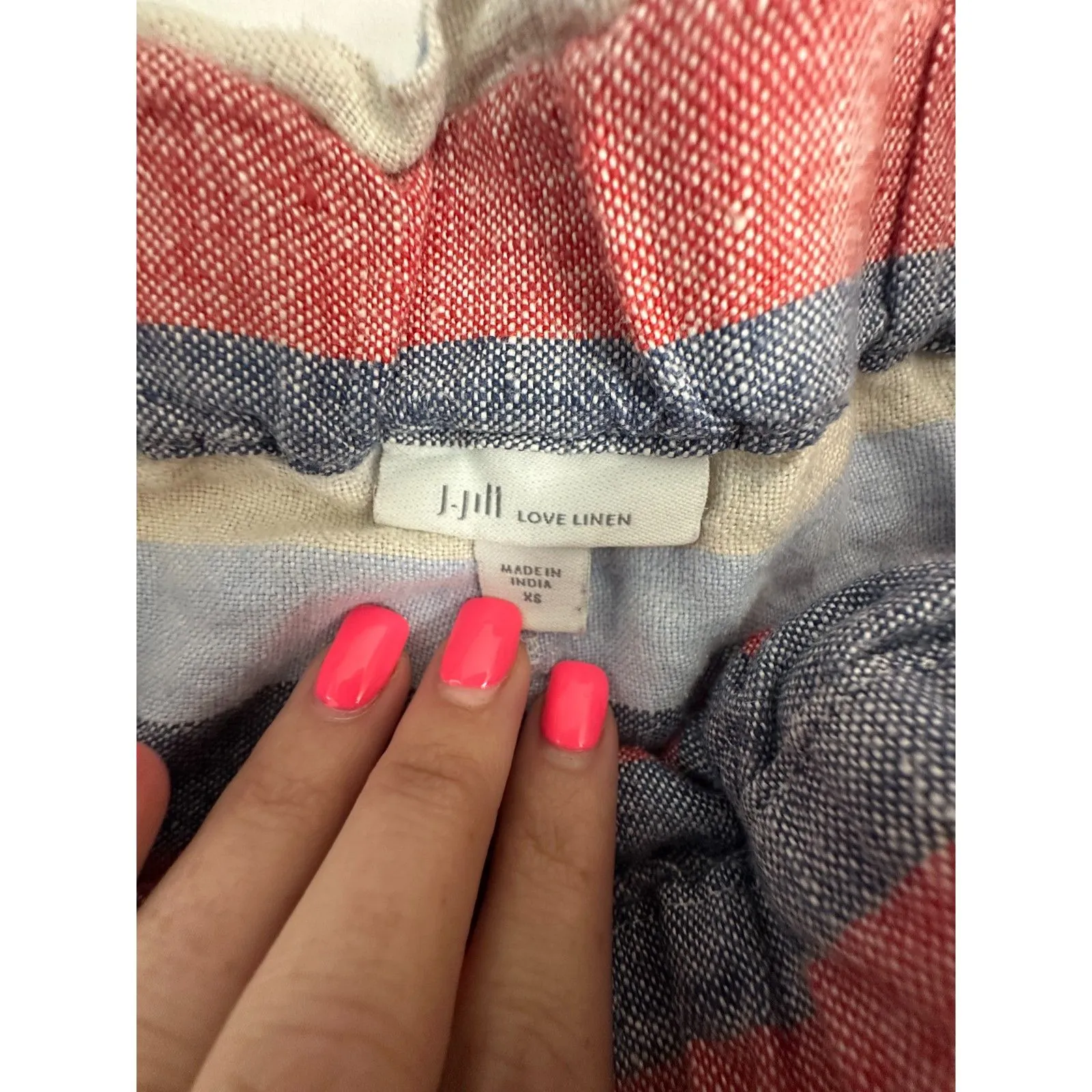 J. Jill Love Linen Blue Cream Red Stripe Nautical Tie Bermuda Shorts Women's XS - Image 2