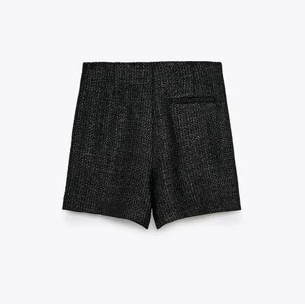 Black Silver High Waisted Double Button Skort - Image 5