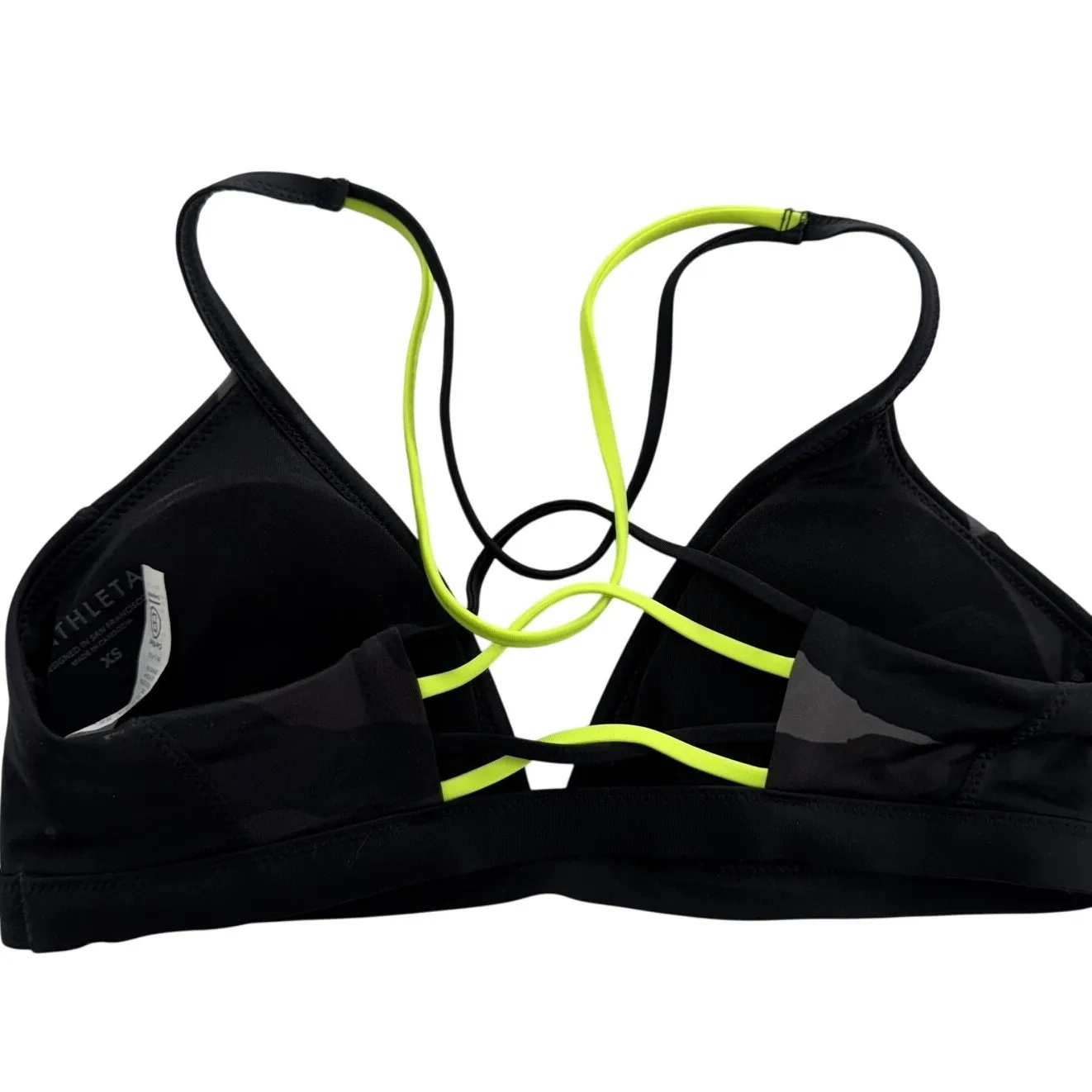 Athleta Bikini Swim Top Womens XS Black‎ Yellow Freestyle Camo Strappy Swimwear - Image 4