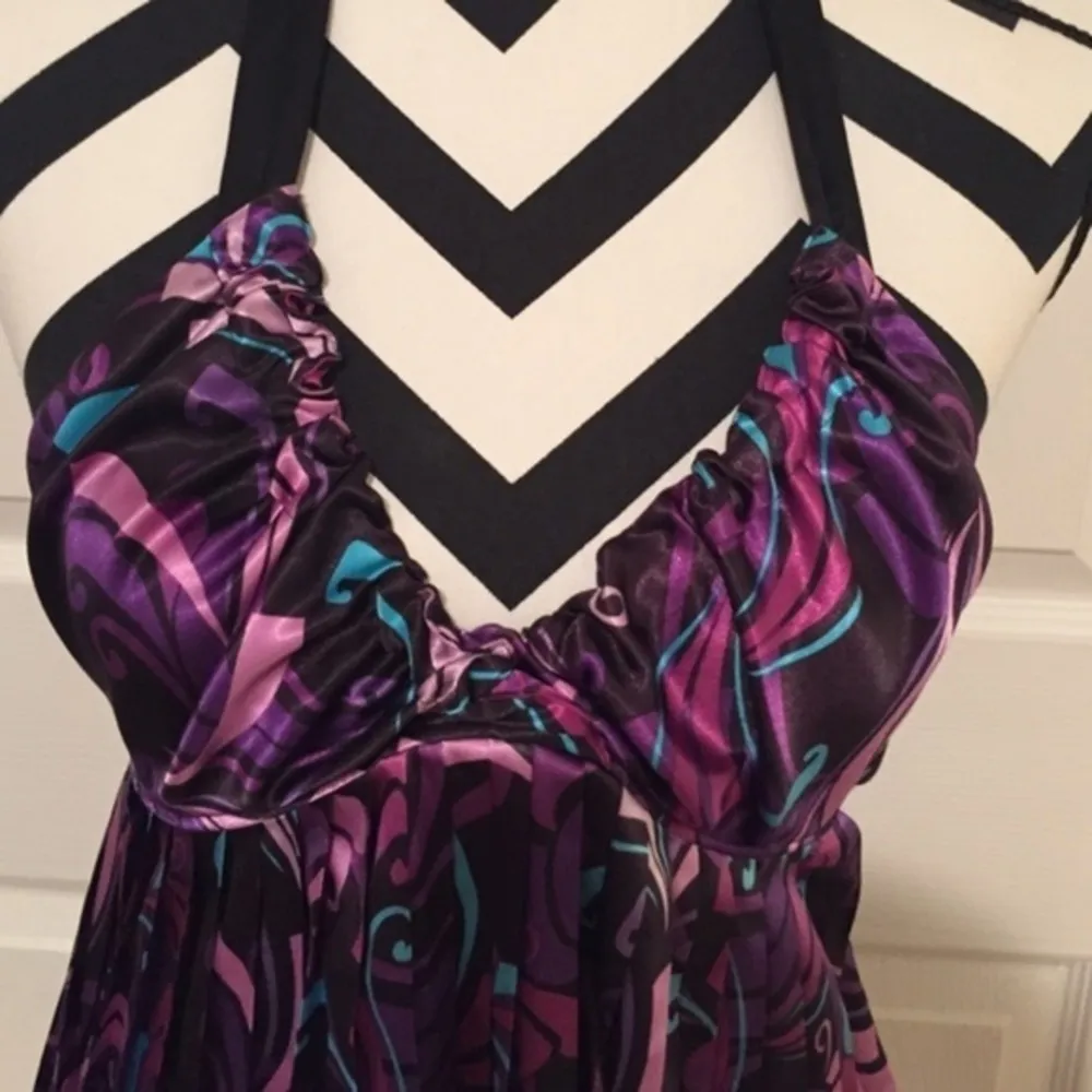 Guess Vintage Plunge Pleated Satin Purple Halter Top XS RARE - Image 13