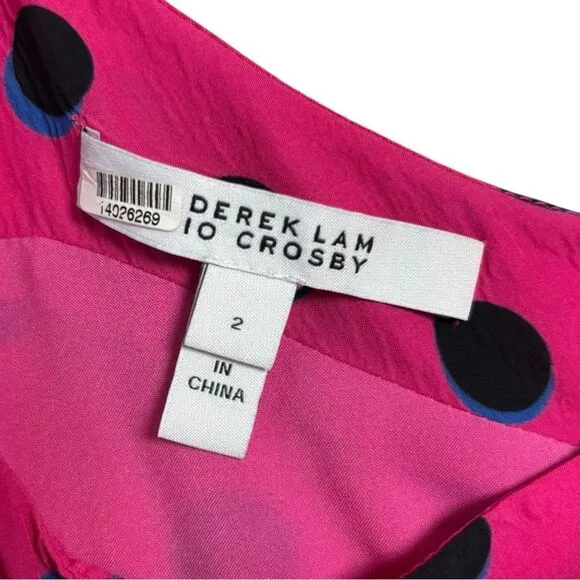 Derek Lam 10 Crosby Taula One Shoulder Dress Pink Polka Dot Ruffle‎ Hem Size 2 - Image 5