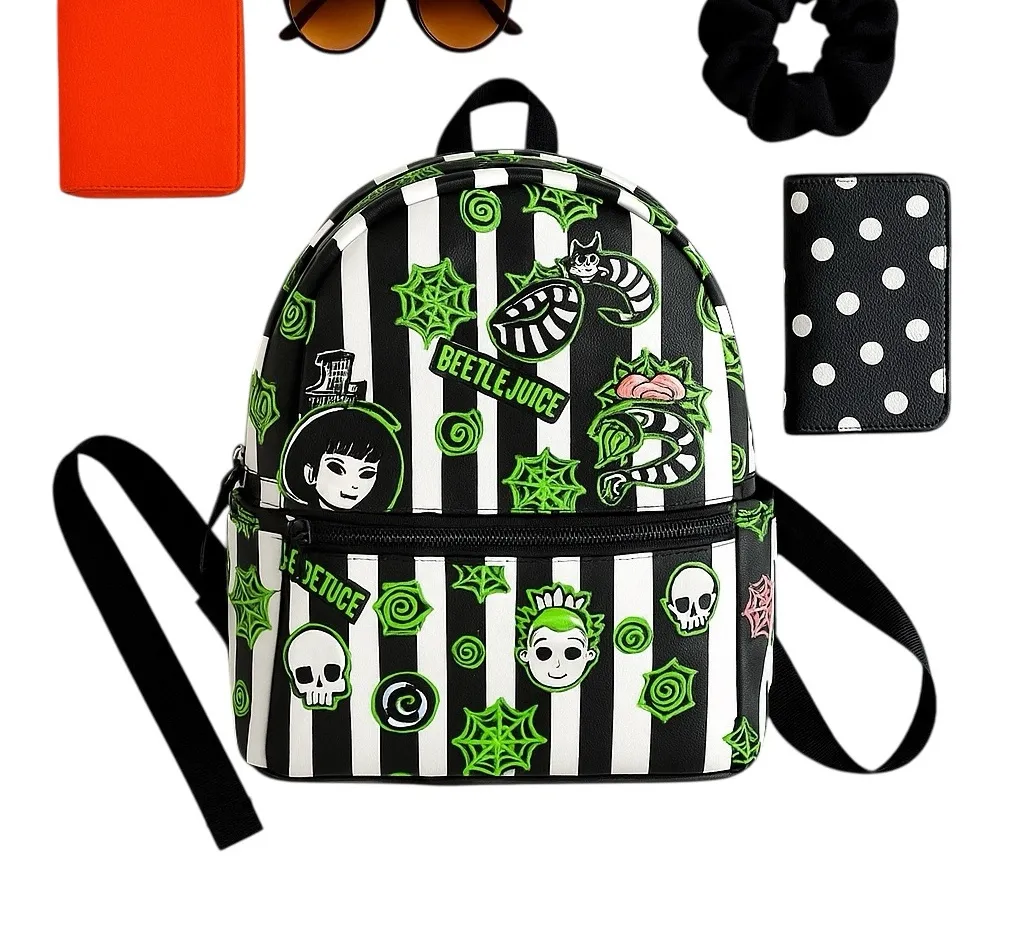 Beetlejuice Striped Mini Backpack Kawaii Horror Retro Collectible 9x11 Rare EUC Black - Image 2
