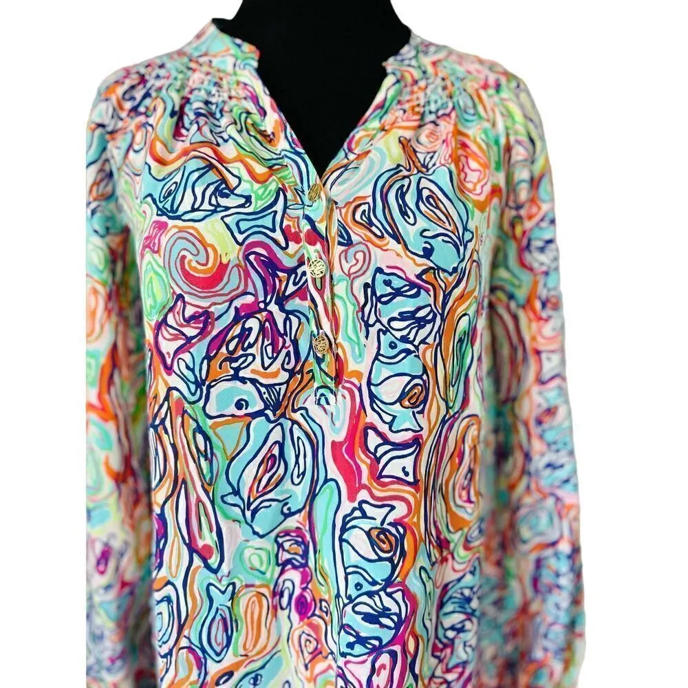 Lilly Pulitzer Women's XS Elsa Silk Smocked Top in What A Catfish Multi - Image 2