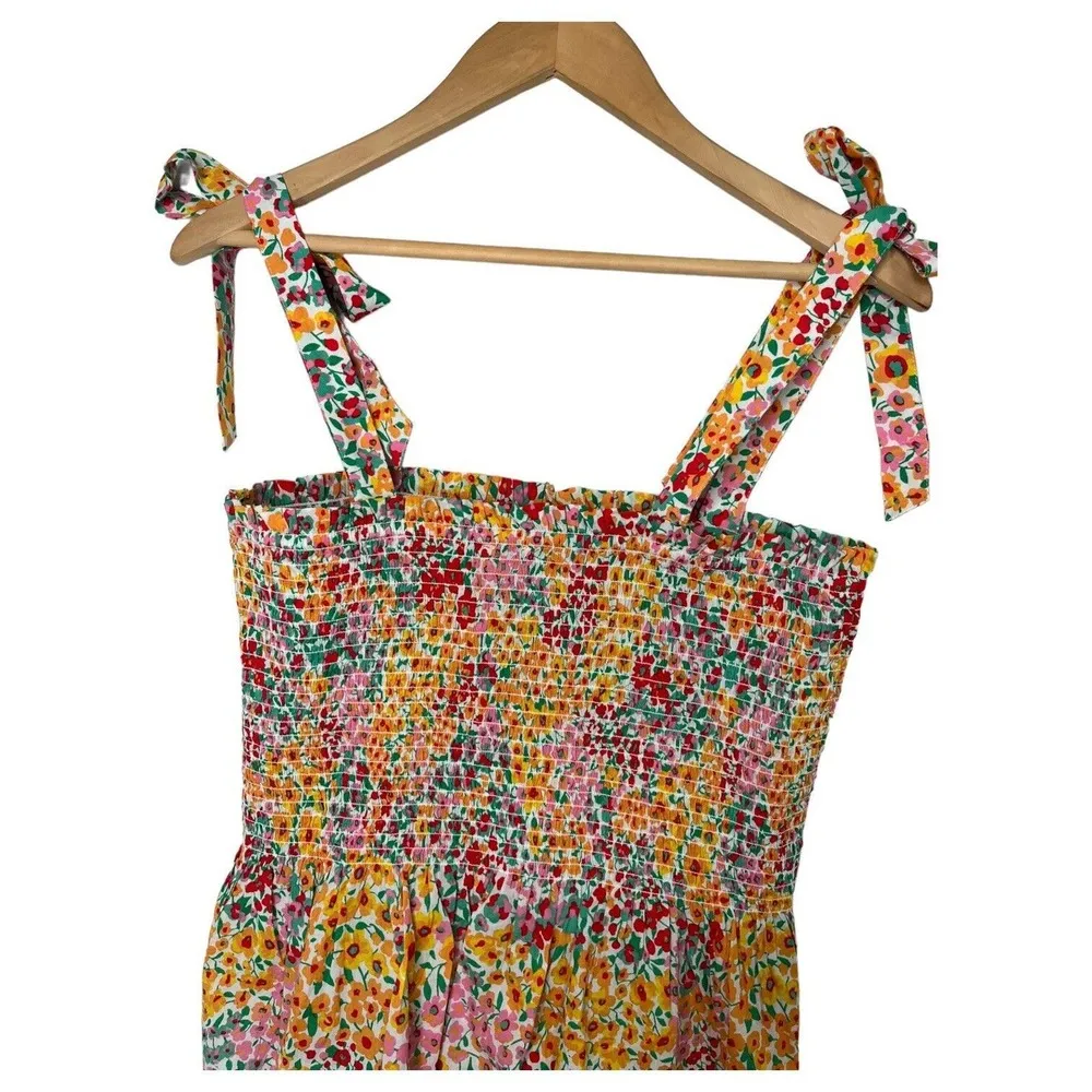 New J Crew Top Womens M Smocked Ditsy Floral Tie Shoulder Straps Tank Multi - Image 11