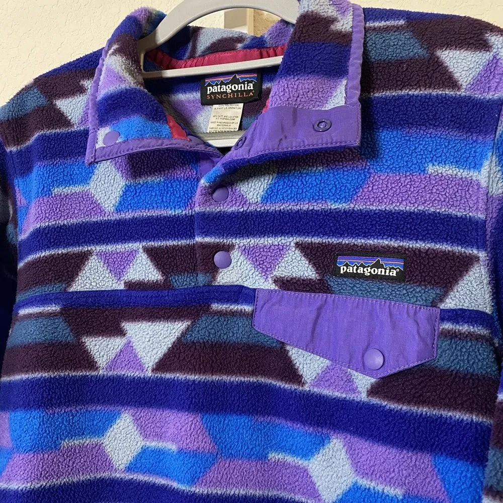 Patagonia Synchilla Multicolor Geometric Aztec Fleece Pullover Jacket Sz XS‎ - Image 2