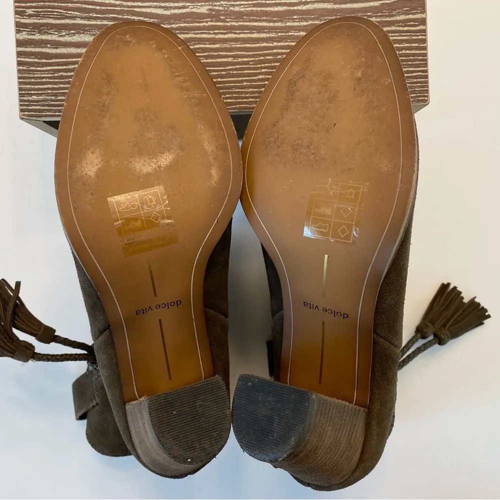 Dolce Vita Melah Western Ankle Boots Booties Tassel Fringe 7.5 Olive Brown Suede Size undefined - Image 10