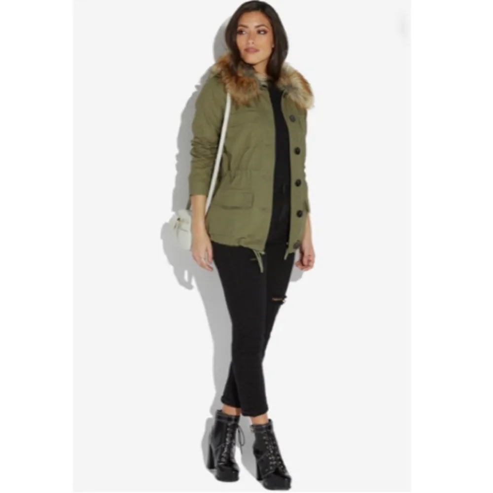Utility Jacket With Fur Martini Olive Size S NWT Reg $86.95 - Image 2