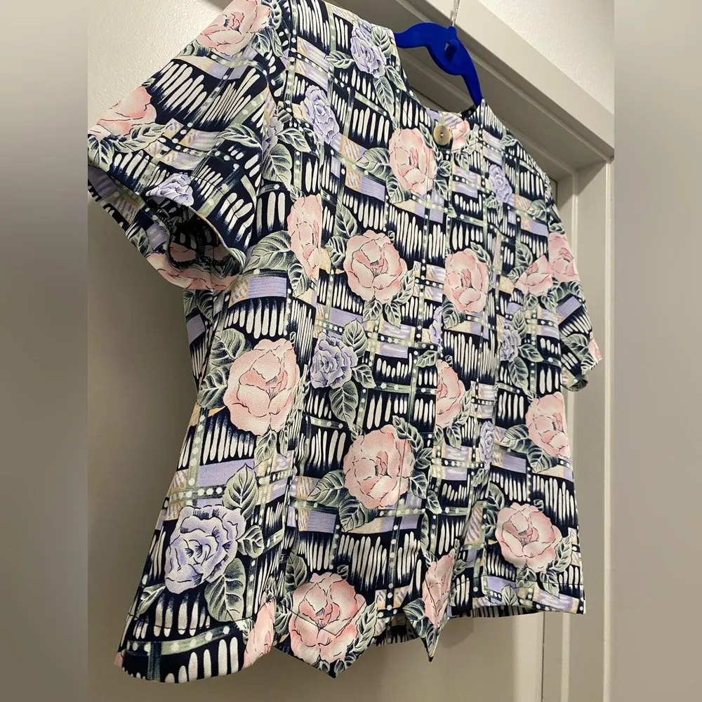 VTG 80s Bora Bora Short Sleeve Floral Geometric Printed Button - Image 5