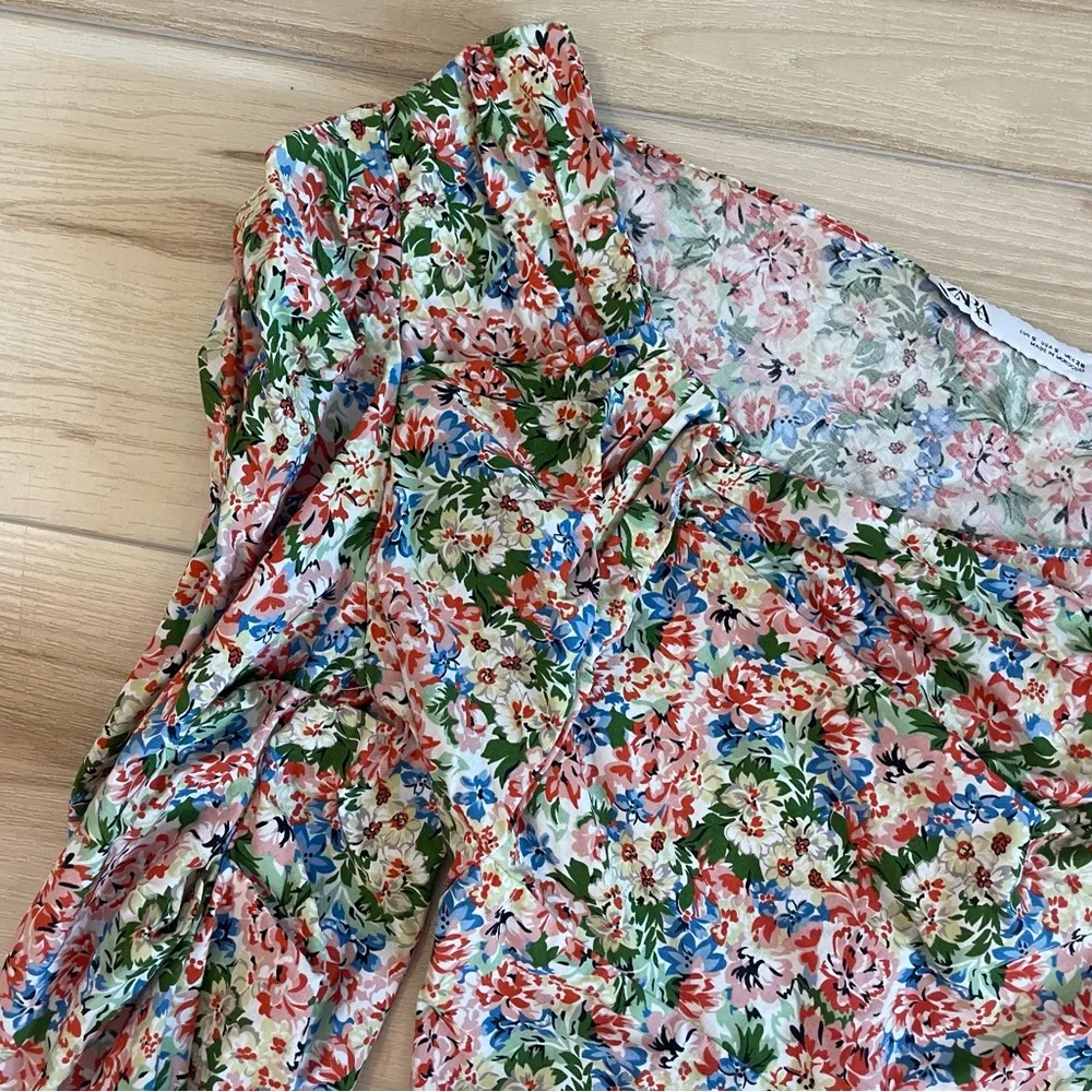 Zara Floral One Shoulder Top With Side Zipper Size Small - Image 10