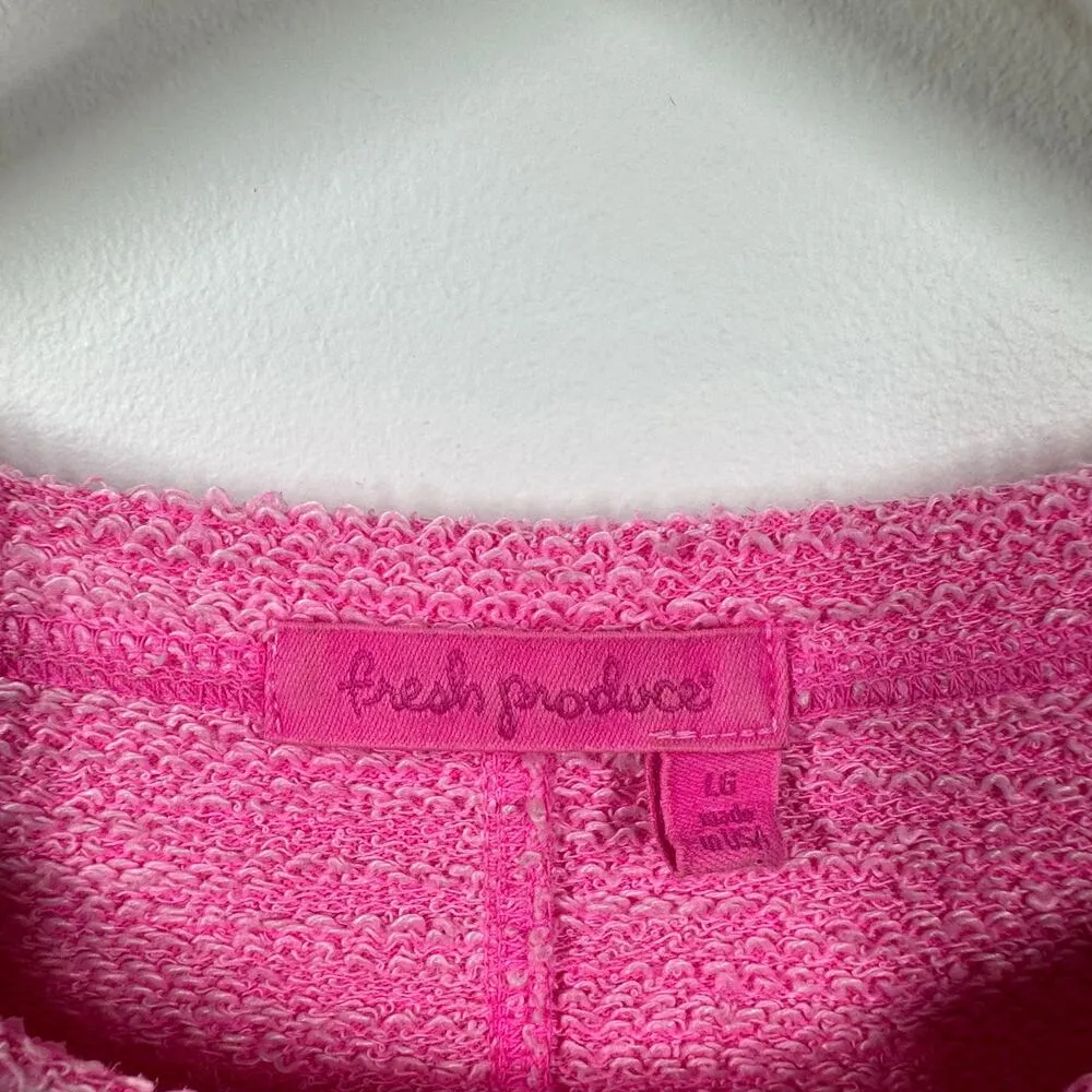 Fresh Produce Top Women L Pink Stripe 3/4 Sleeve Terry Cloth Made in USA Spring - Image 5