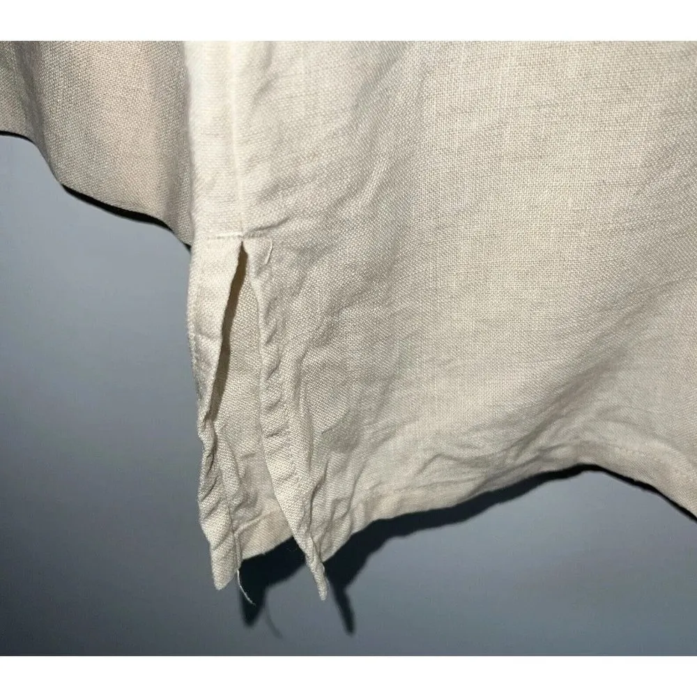 Linden Hill Womens Linen Top Size XL Beige Cuffed Long Sleeves Button Up Shirt - Image 5