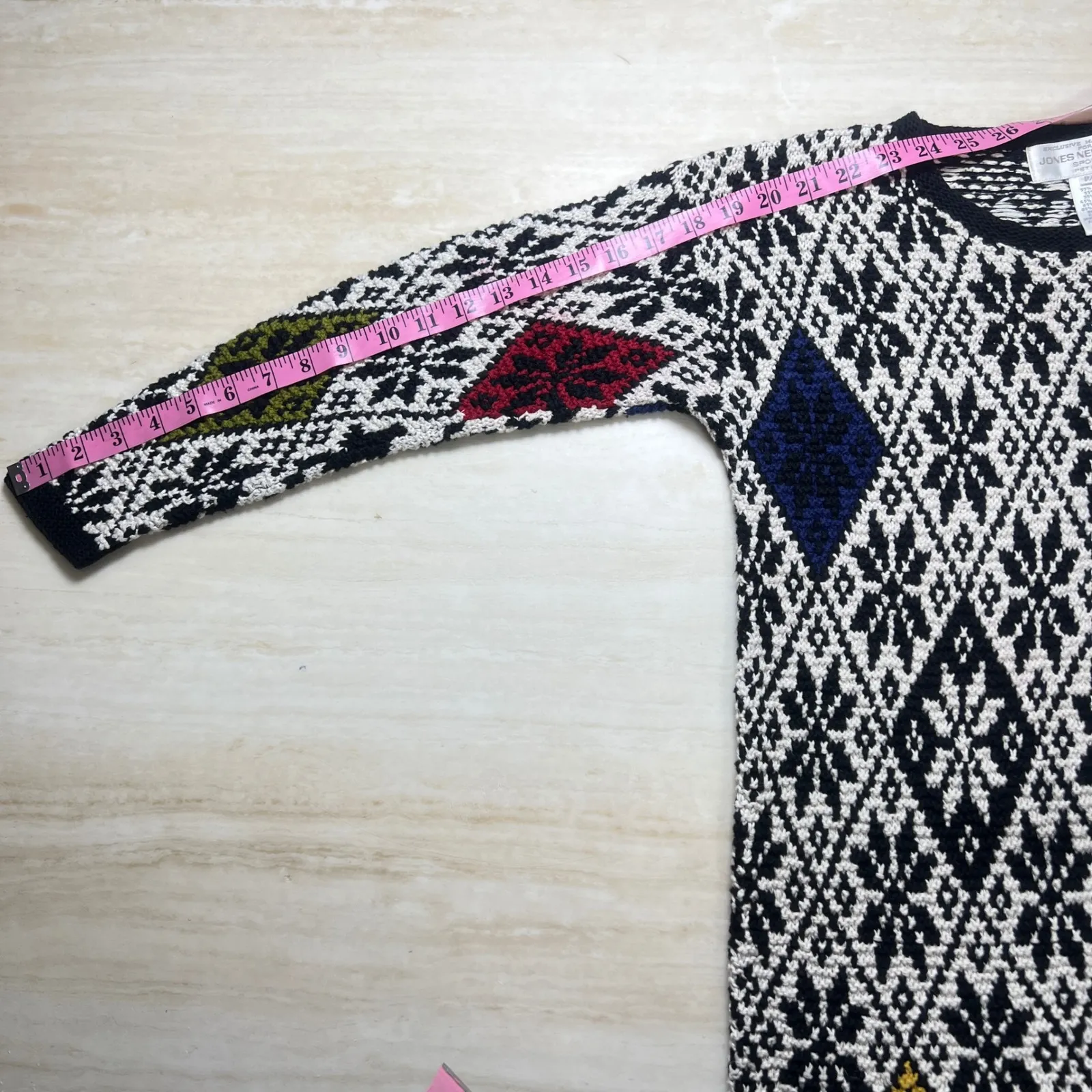 Jones New York Sport Petite Hand Knit Sweater Colorful Diamond Pattern Small - Image 5