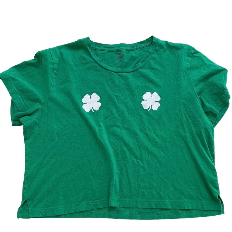 VS Pink Irish you were here shamrock graphic crop top tee XL TS 1952 Green - Image 11
