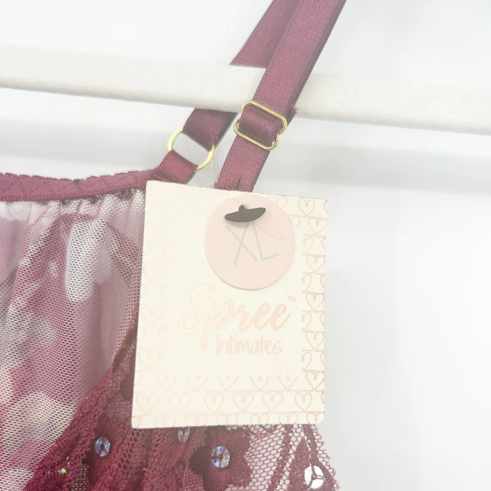 NWT Spree Intimates Coquette Fairycore Sheer Sequin Floral‎ Dress & Panty Set XL Pink - Image 5