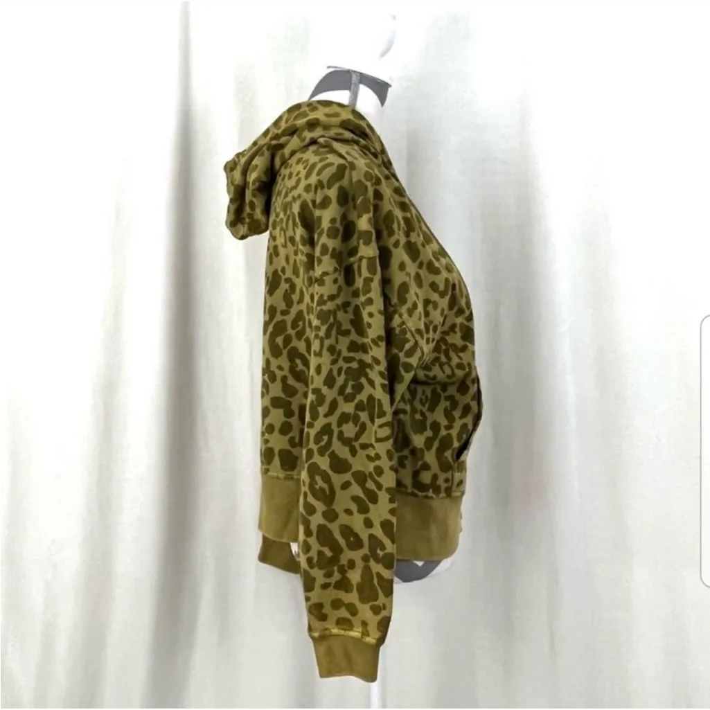 JoyLab Full Zip Leopard Animal Print Acid Wash Olive Green Hoodie M - Image 9