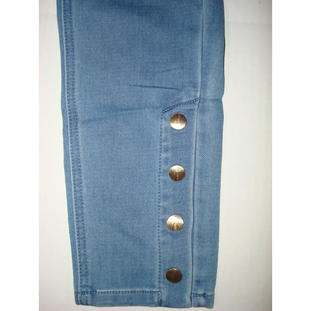 New Womens Isaac Mizrahi Live Divine Denim Pull On Jeans Blue Gold Snaps 16 Tall - Image 4