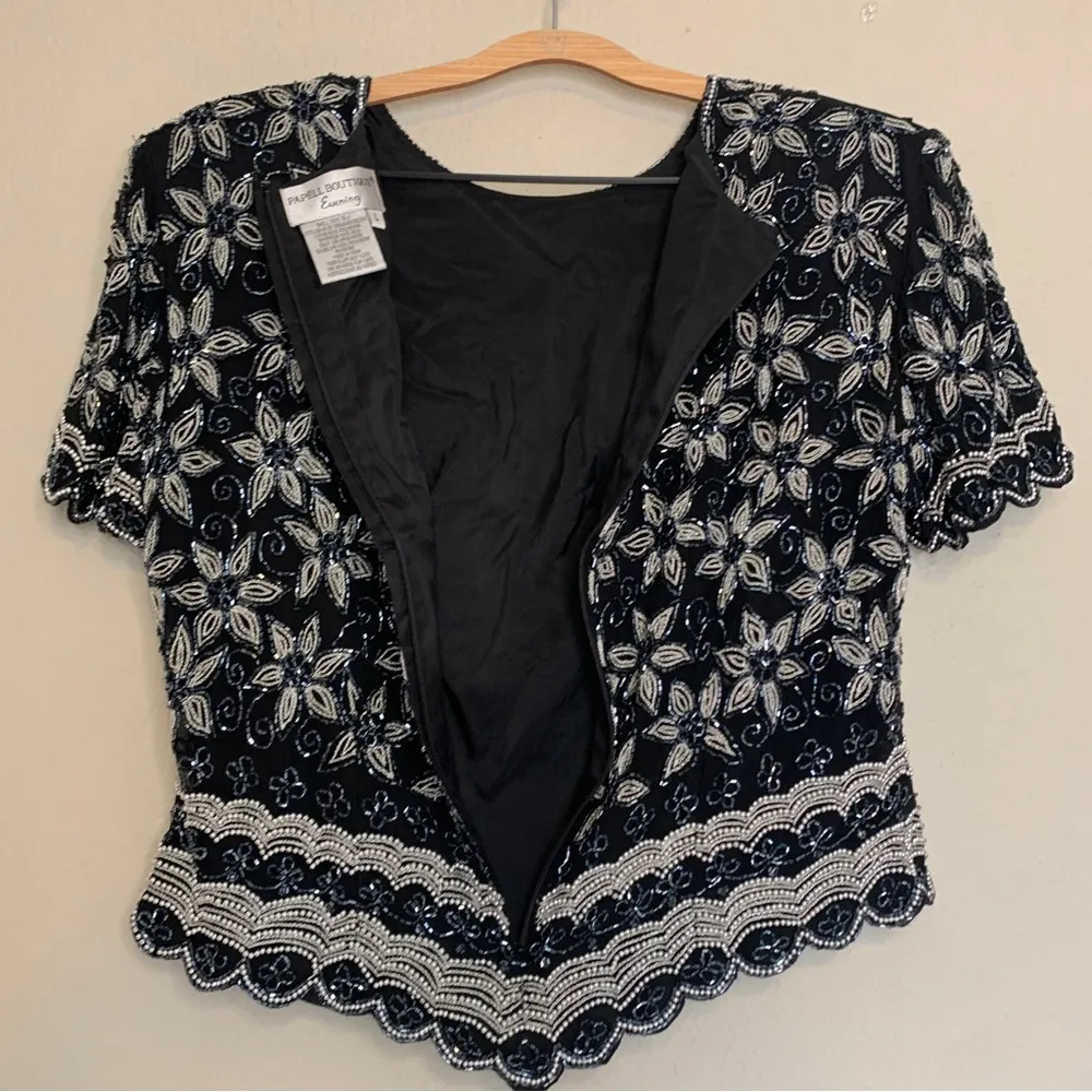 Vintage Papell Boutique Floral Beaded Evening Top Size L - Image 3