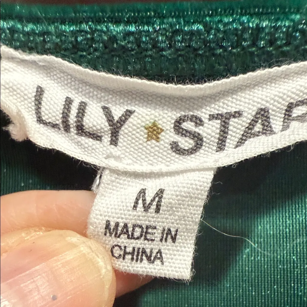 Lily Star Green Velvet Long Sleeve, Lined, Crop Top Size Medium - Image 6
