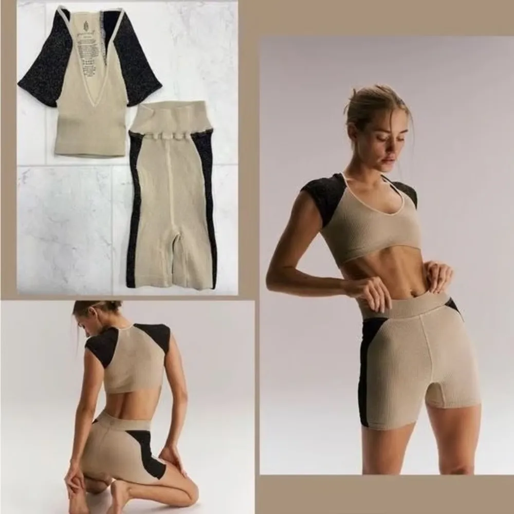 NEW! 3 Pc  MOVEMENT Rise & Shine Set Champagne Black Shorts Tank Top - Image 5