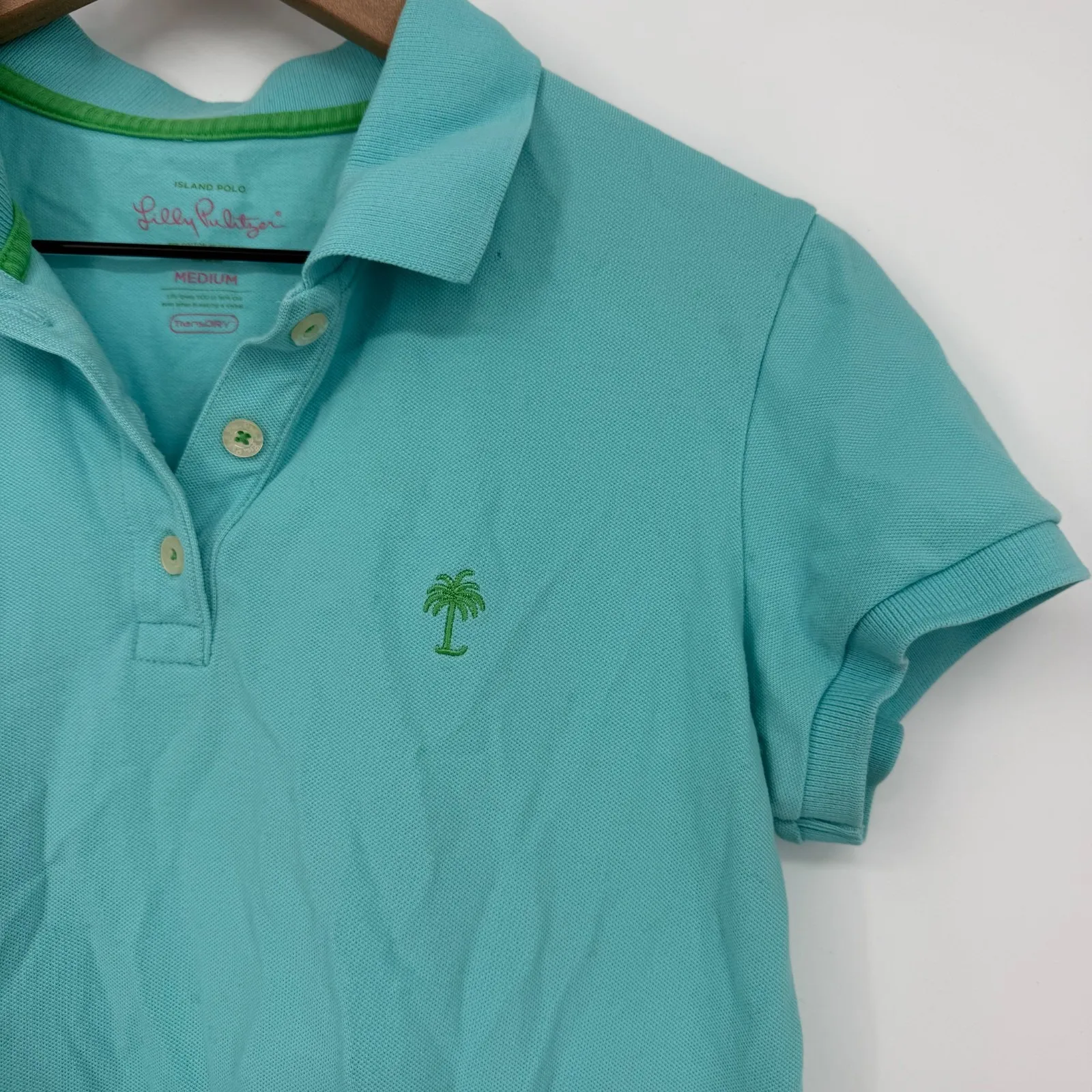 Lilly Pulitzer‎ Island Polo Shirt Womens Medium Aqua Blue Cotton Trans Dry Golf - Image 3