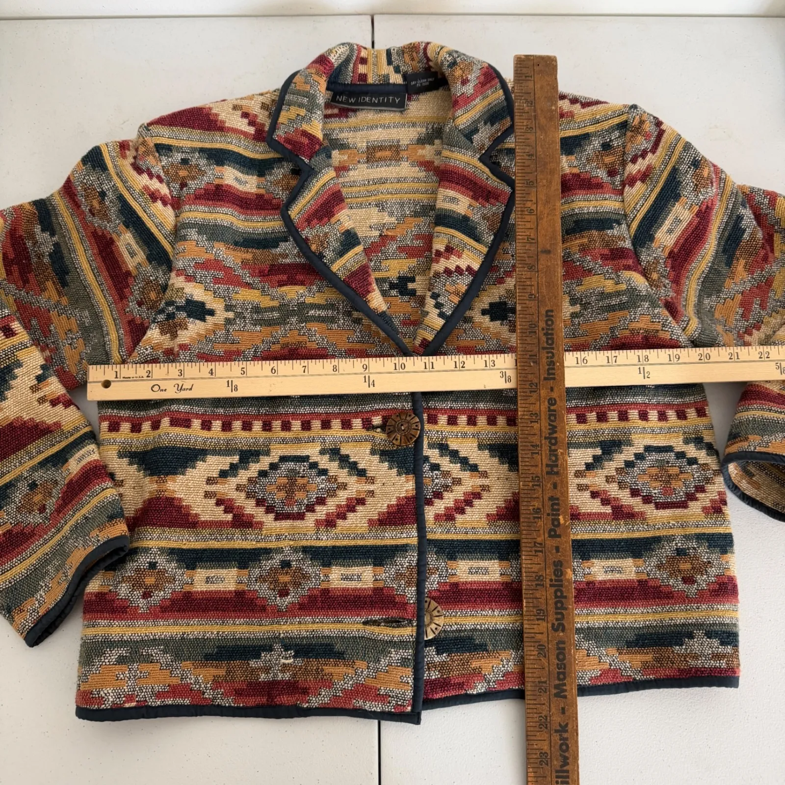 Southwestern Geometric Tapestry Blazer Jacket Womens Small Button Front Retro - Image 9