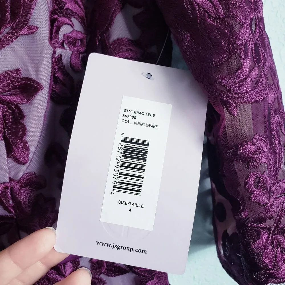 JS Collections Illusion Bateau Neck‎ Embroidered Gown - Image 8