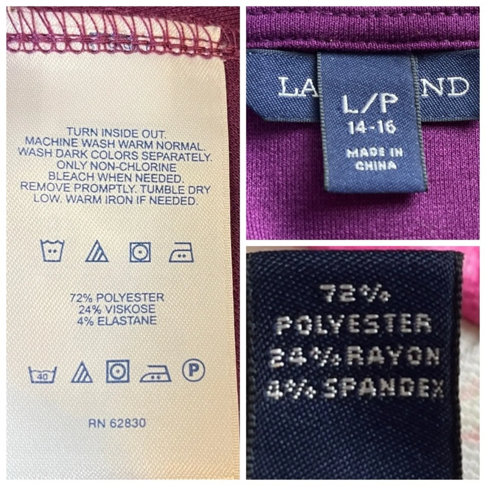 Lands’ End Dress A-line Cap Sleeves Midi Plum Purple Women’s Size L/P 14-16 - Image 9