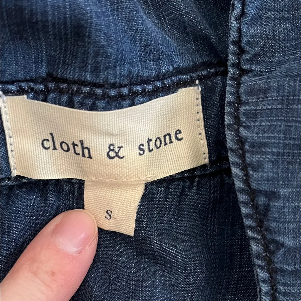 Cloth & Stone Dark Blue Chambray Long Sleeve Mini Shirt Dress - Size Small - Image 15