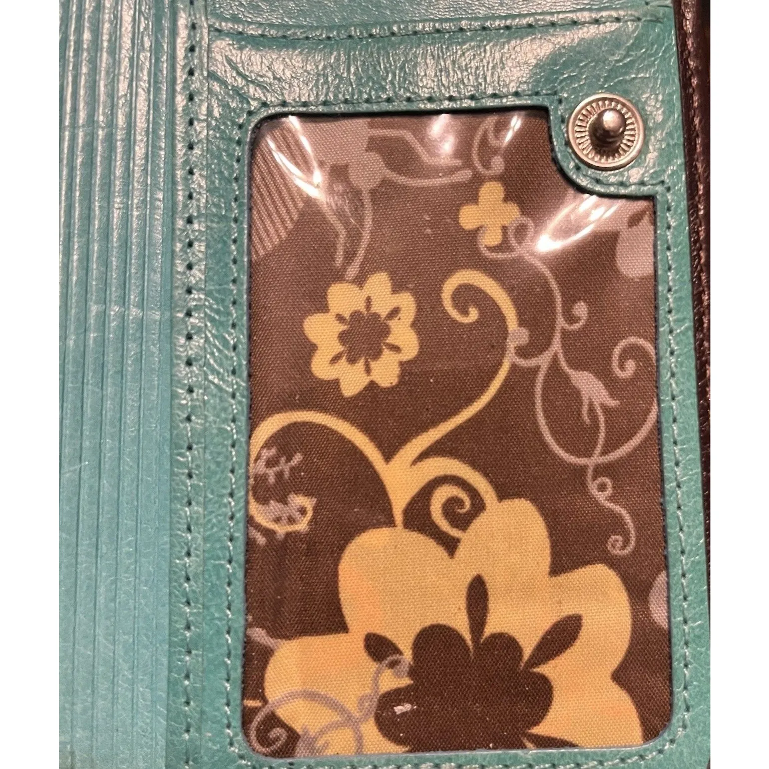 Pardo & Negro Genuine Leather Women's Wallet Brown with Turquoise Organizer GUC - Image 5