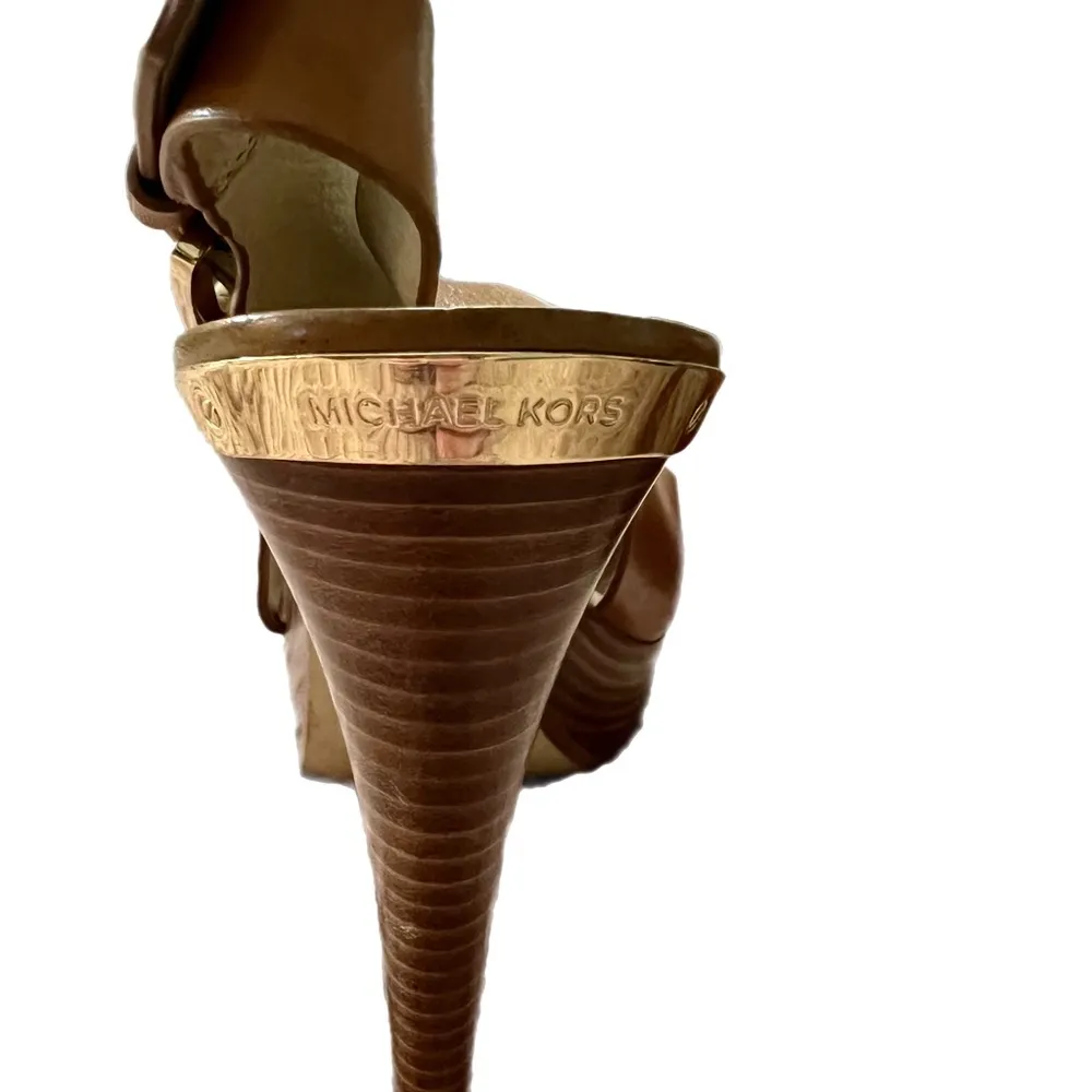 Michael Kors Brown Leather wooden heels slingbacks size 7 - Image 3