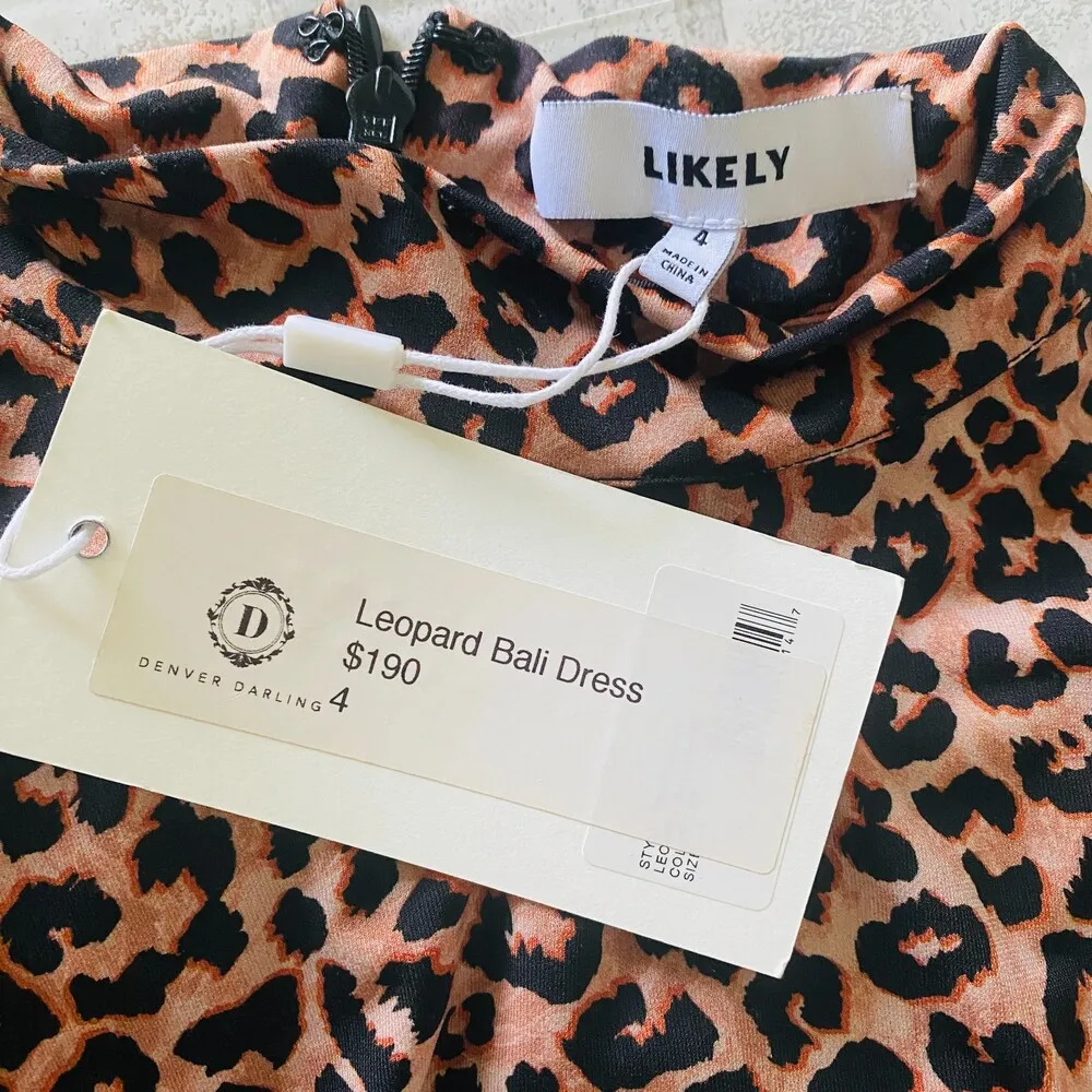 NWT Likely Leopard Print Bali Sheath Long Sleeve Ruched Mock Neck Dress Sz 4 - Image 4