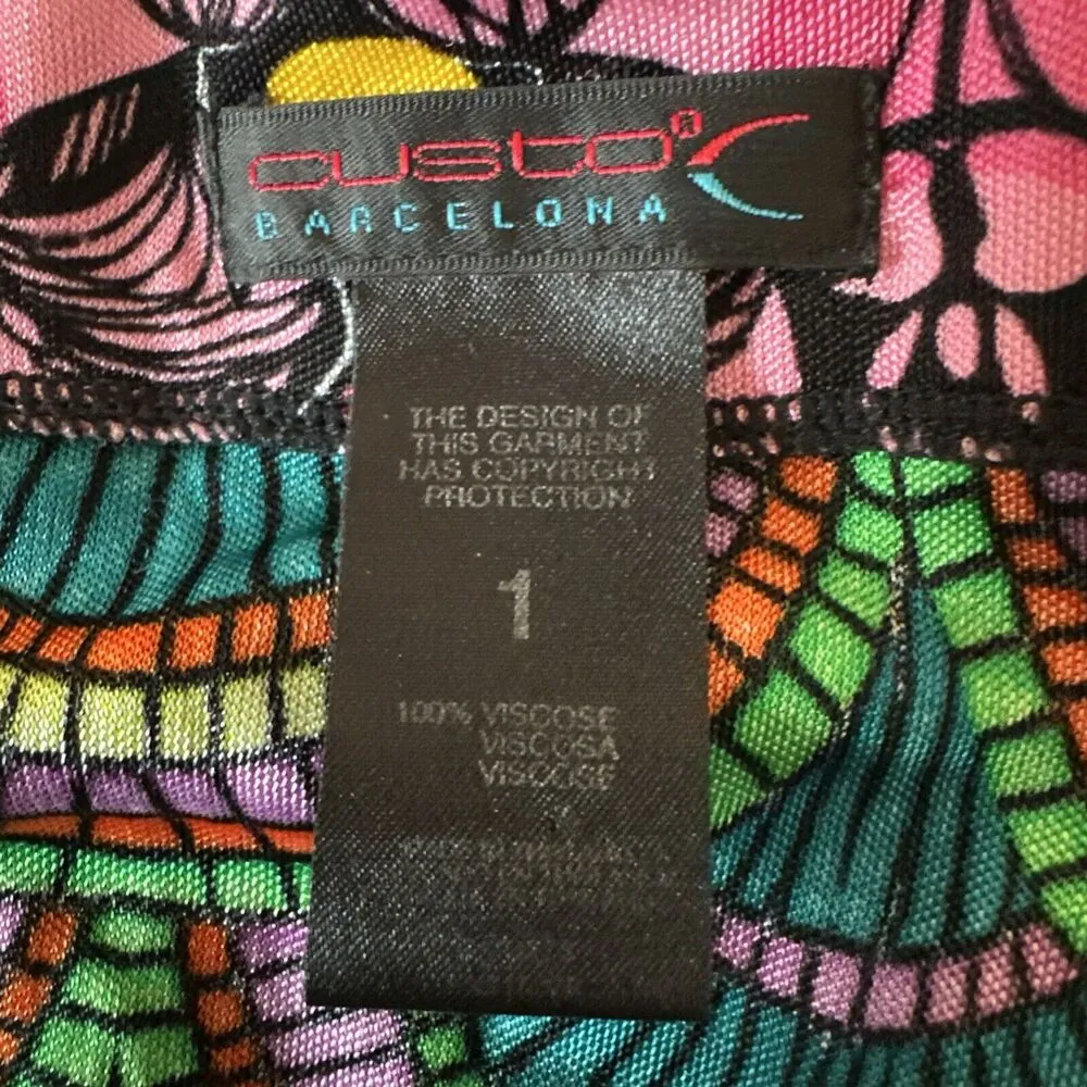 Custo Barcelona Long Sleeve Mini Dress Size 1 S Colorful Geometric Jersey V-Neck - Image 6