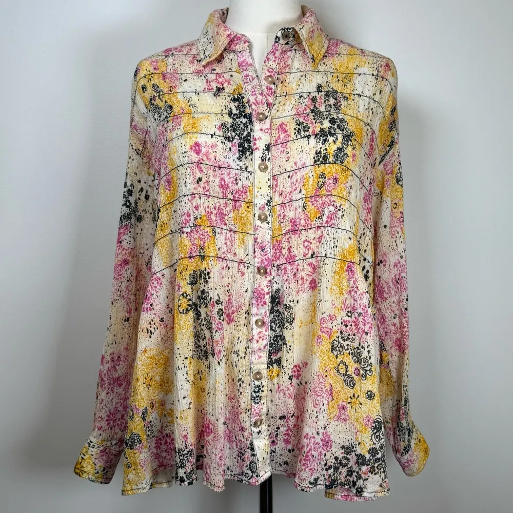 Pilcro | Anthropologie Smocked Buttondown Boho Blouse Women’s Size XXSP - Image 5