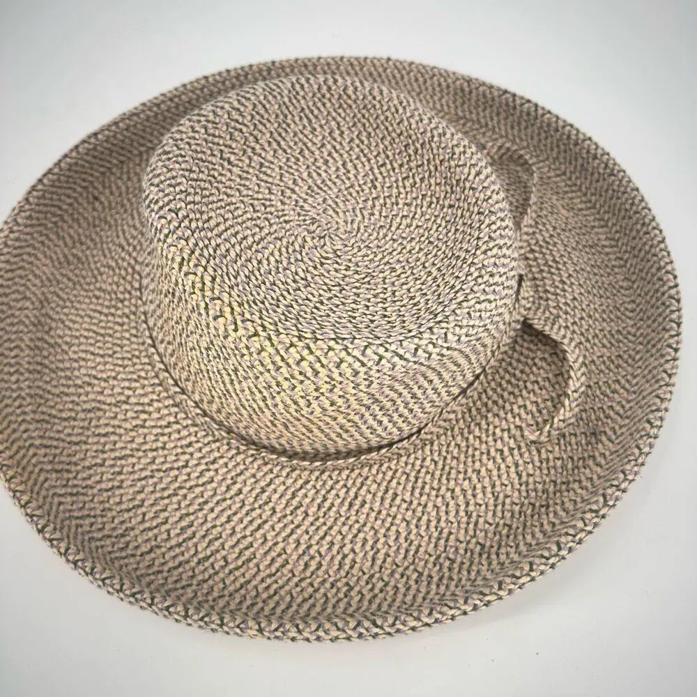 Women's Woven Wide Brim Bow Flat Top Floppy Sun Hat Beige Purple Green One Size‎ Tan - Image 8