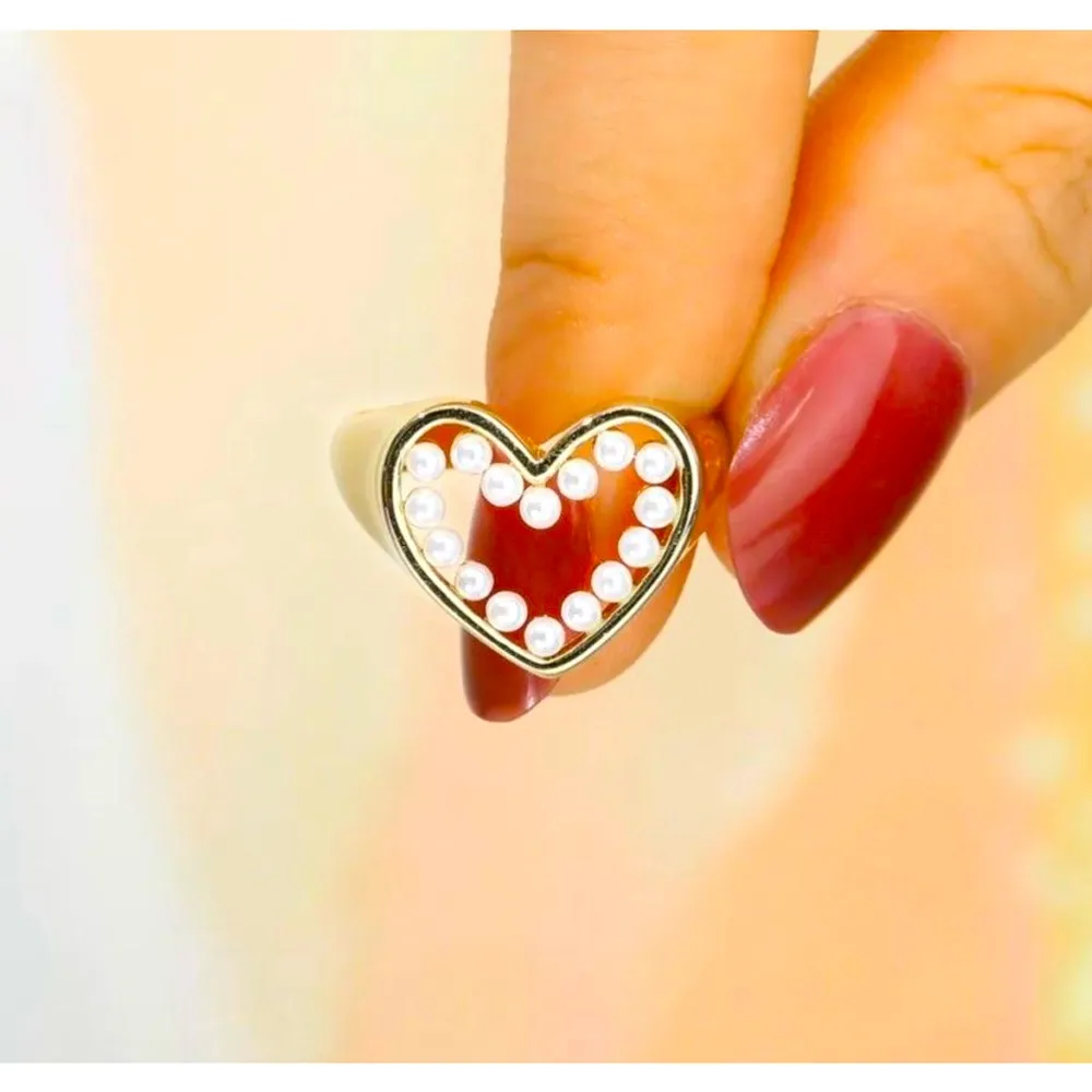 Hollow Pearl Heart Ring | 18k Yellow Gold‎ Plated Sterling Silver - Image 7