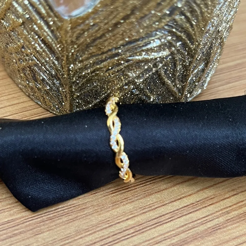 Minimalist Goldtone Braided Micro Pave Set CZ Band Size 8 - Image 2