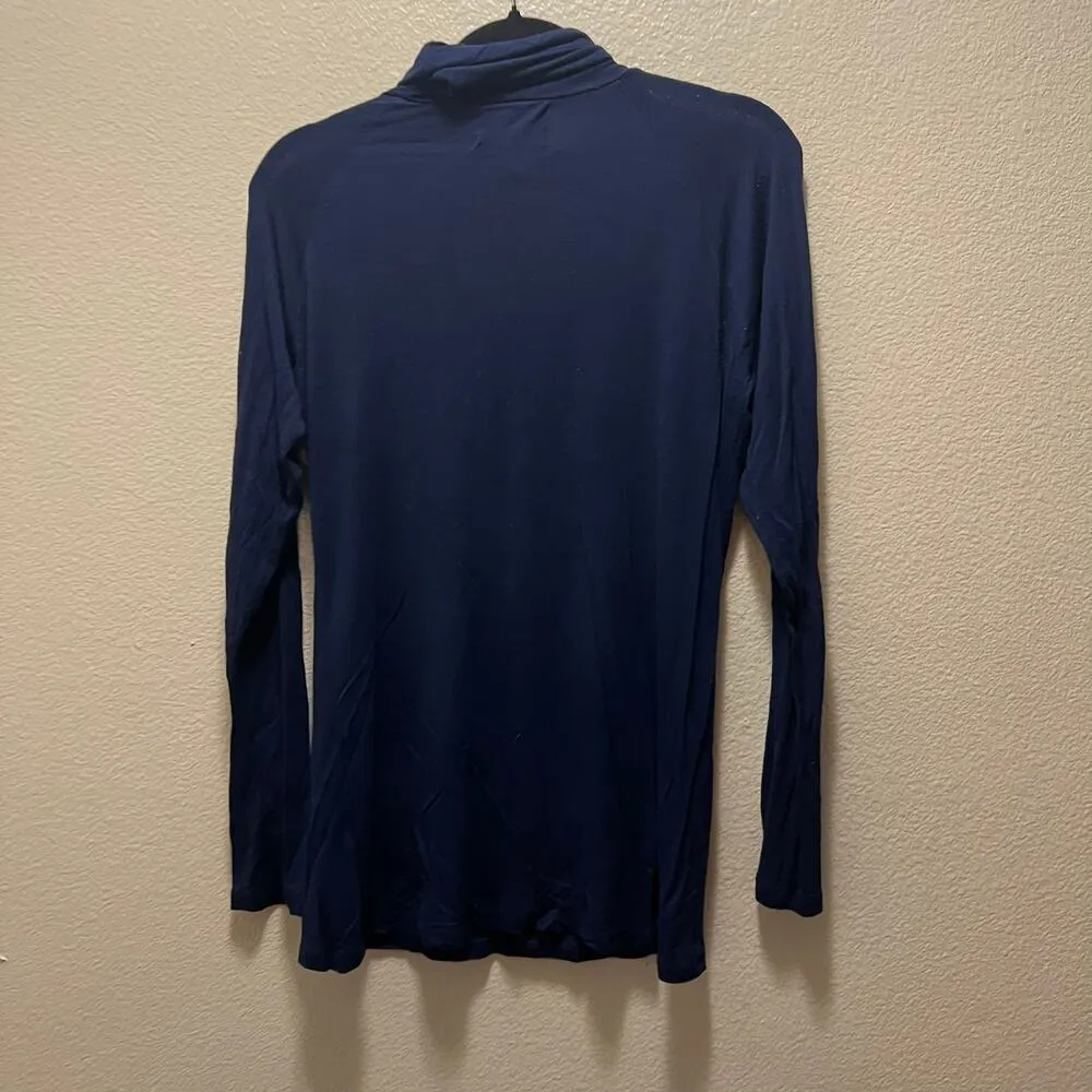 Zara Basic T-Shirt Navy Blue Turtleneck Long Sleeve Casual Top Thin Tee Size L - Image 5