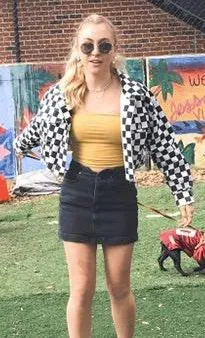 Target Checkered Crop Denim Jacket - Image 2